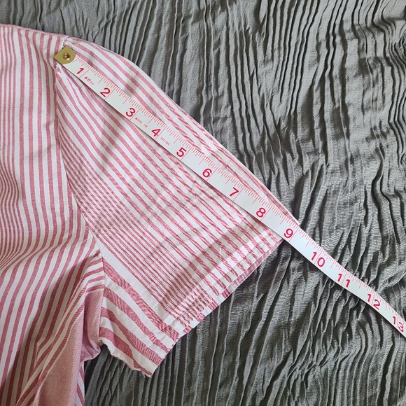Madewell Cotton Read and White Strip Short Sleeve Wrap top Side Tie Size S - Picture 5 of 11